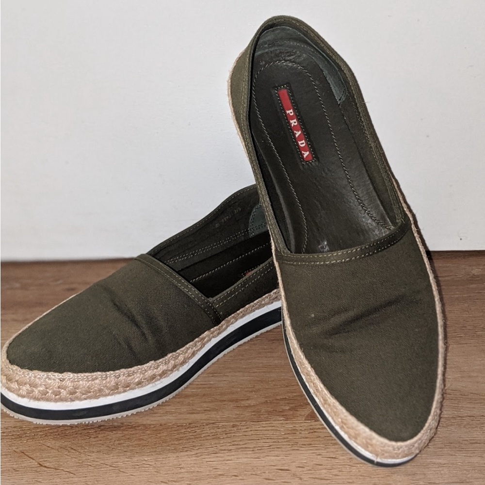 Prada Flats Espadrilles Olive Green